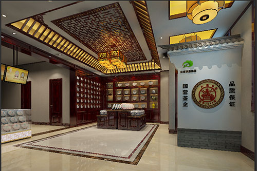 布拖古朴典雅的中式茶叶店大堂设计效果图